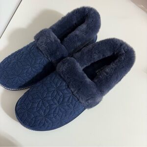 Skechers Cozy Campfire Bright Blossom Slippers Women's 8.5 Blue Navy Quilted